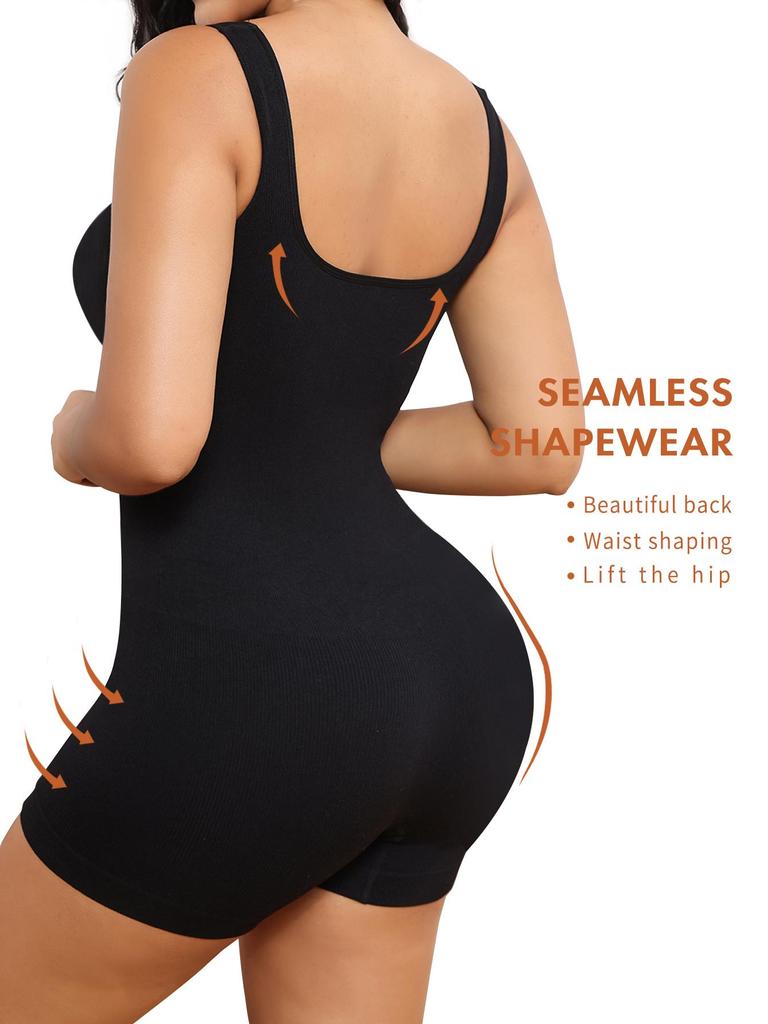 Women Yoga Romper Workout Ribbed Square Neck One Piece Seamless Tank Top Jumpsuit Underwear Black