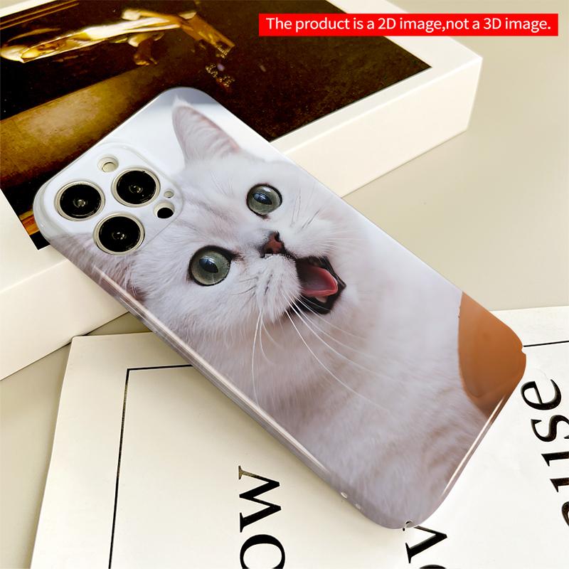 2DFlat White Cat with Green Eyes Yawning All Inclusive Film Hard iPhone Case, Compatible with iPhone 18 Pro Max 17 16 15 14 13 12 11