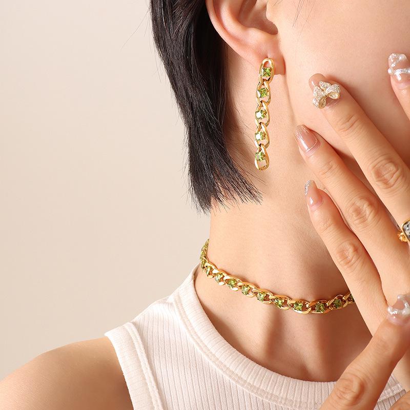 European Style Colorful Cubic Zirconia Jewelry Set with Diamond-Studded Necklace, Light Luxury Bracelet, and Exquisite Earrings