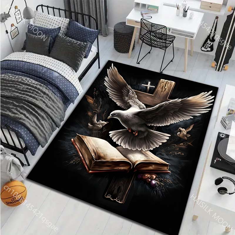 1PC Dove Bible Cross Candle Carpet for Living Room Bedroom Sofa Home Decor Rus Non-slip Floor Mat Luxury Gift Multiple Sizes
