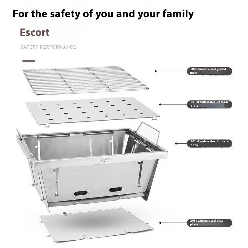 Alocs Outdoor Camping 304 Stainless Steel Portable Grill - Book Folding Design, 2cm Thin, Suitable for Camping/Picnic (Light 2.66kg)