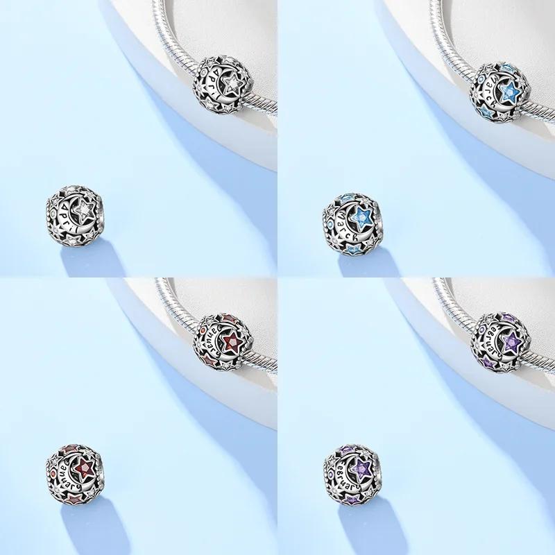 Authentic Purple Star Shape Zircon Moon Green Round Twelvemonth Copper Charm Bead Charms Bead Charms Compatible With Bracelets Women Jewellery Diy Gif