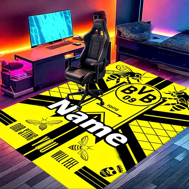 Custom Name Personalized Borussia Dortmund Print Carpet, Versatile Home Decor Rug, for Playroom, Apartment, Balcony, Entryway, Hallway Gift