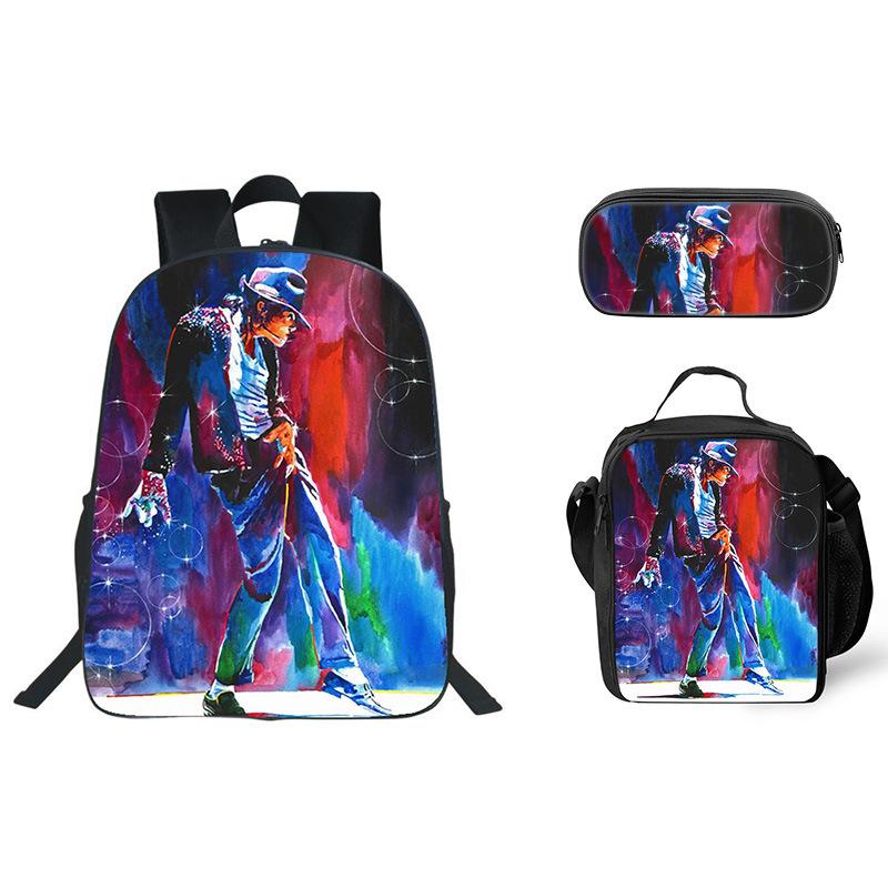 Student Backpack Lunch Bag Pencil Case 3-Piece Set, Waterproof Durable Large Capacity, MJ Pattern, Kids School Bag Set