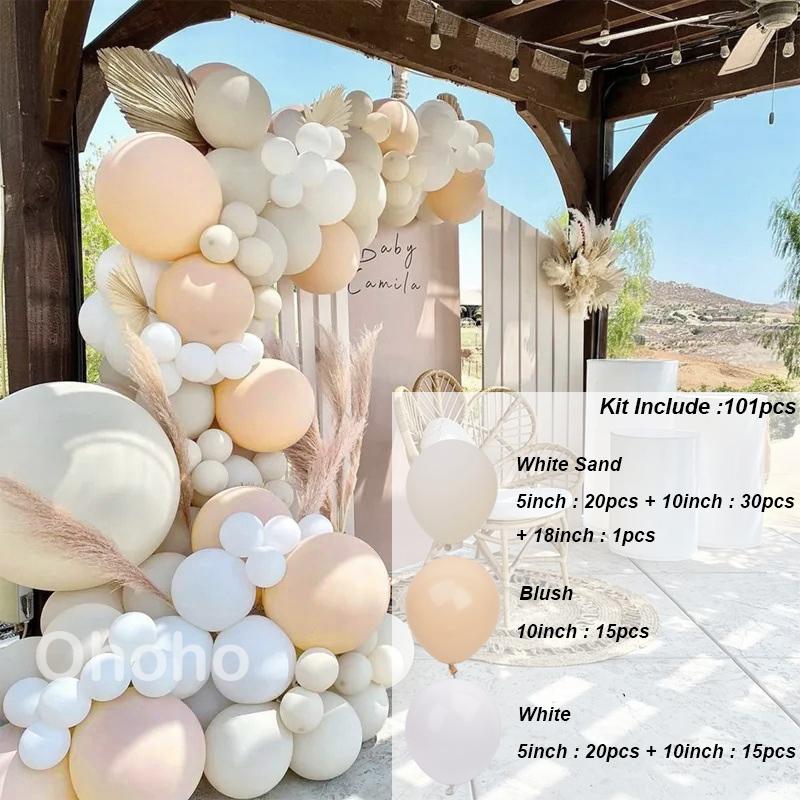 Beige kremballonger kranssett Babydusj gutt eller jente Bursdagsfestdekorasjoner Lateksballonger Bue Bryllupsdekor Bakteppe