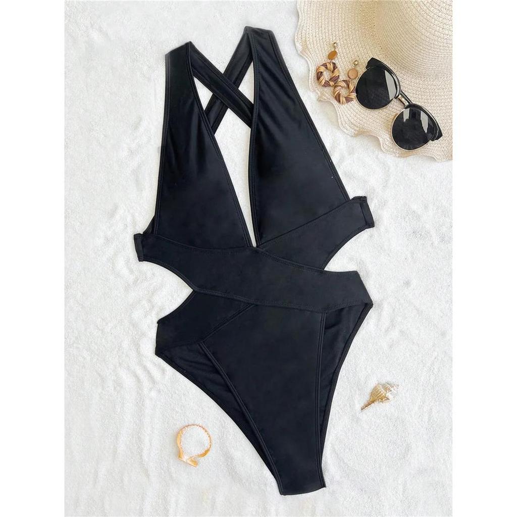 S - XL Costum de baie dintr-o piesă cu decolteu adânc în V și spate încrucișat Femei Costume de baie Femeie Decupaj înalt pe picior Scrunch pe posterior Costum de baie