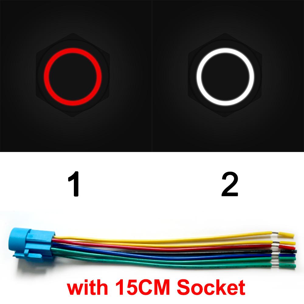 16/19/22mm Bicolor LED Metal Push Button Switch Waterproof Car Boat 7Pin Momentary Self-reset Fixed Self-locking 6V 12V 24V 220V