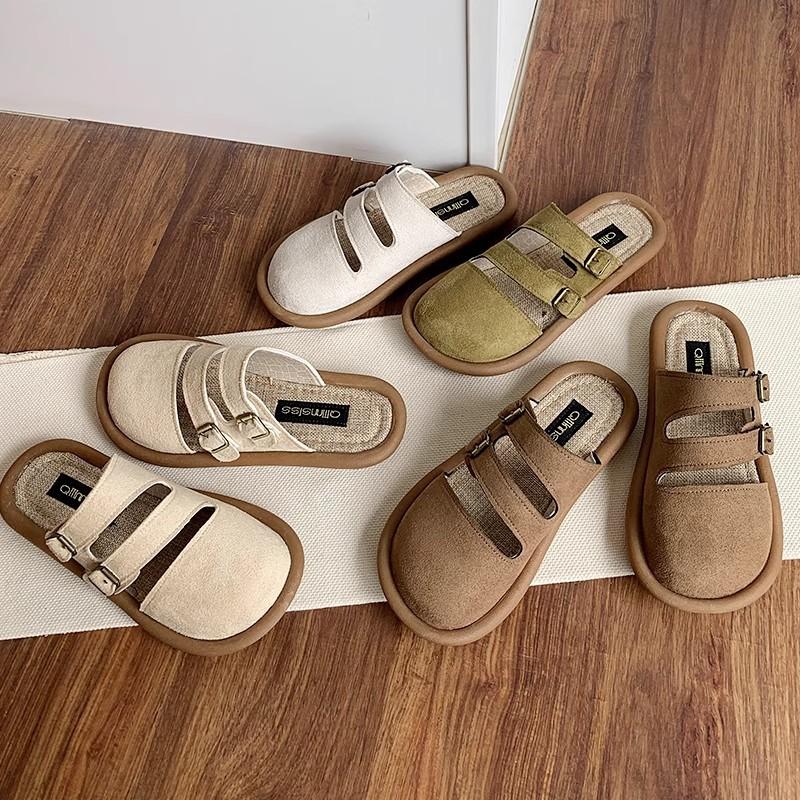 Shoes half support one pedal linen bag head half slippers women's new lazy shoes summer wear cool slippers