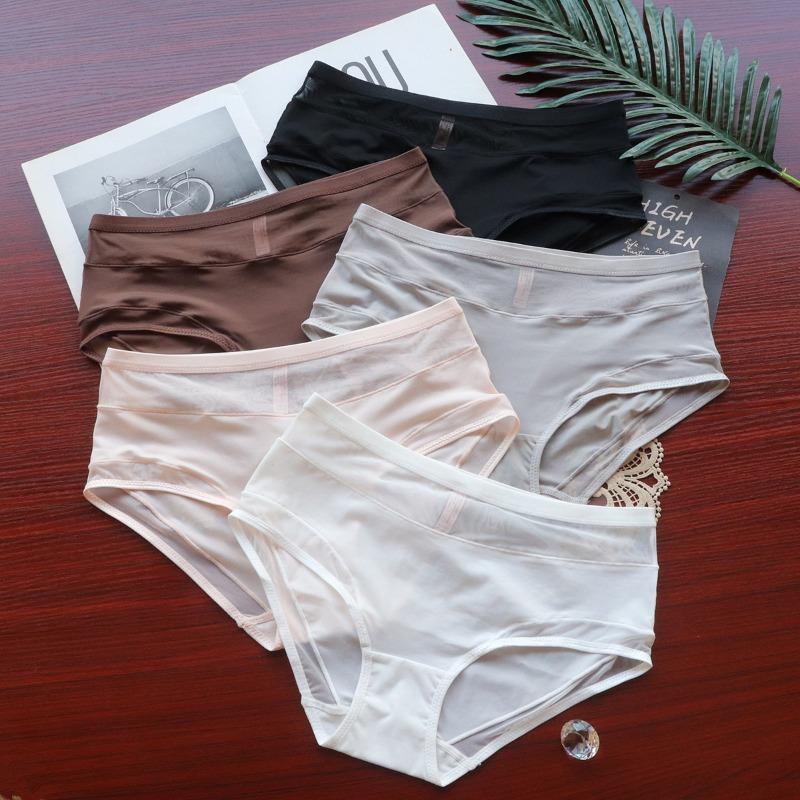 Large Hollow Briefs Mesh Mesh Mid Waist Women's Underwear Women's Ice Knickers Silk Lifting Buttocks Comfortable Women's Triangle Panties
