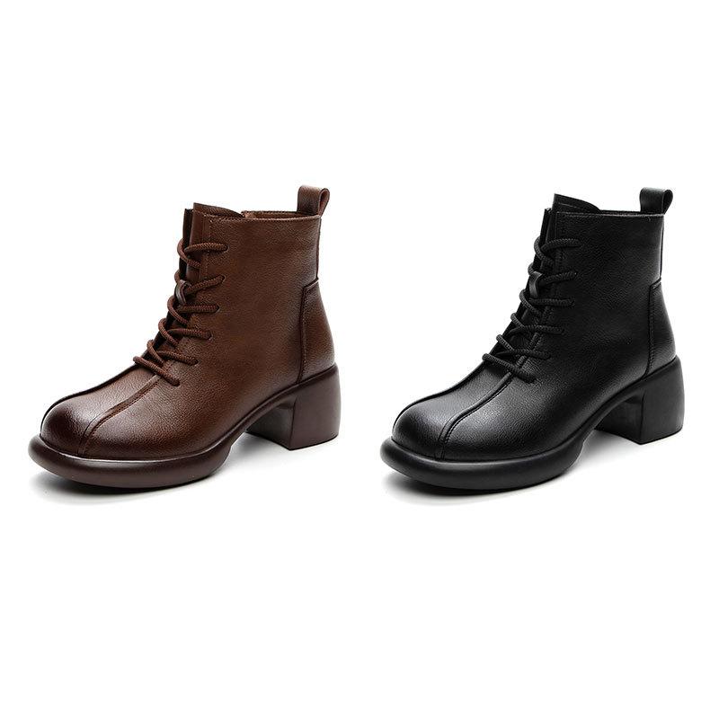 Martin boots women's casual height increase 2025 popular ordinary thick wedge heel leather retro short boots side zipper women's shoes