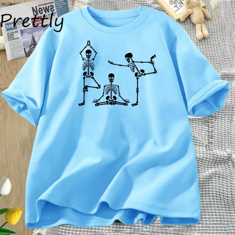 

Skeleton Yoga Tshirt Women Funny Halloween T Shirt Casual Short Sleeve Vintage Tees Fall Cotton Tshirt Women Cltothing 4XL