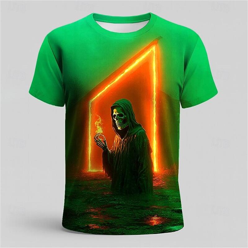Retro Horror Skull Print Men's T-shirt Classic Summer Casual O-neck Short-sleeved Men's Fashionable Loose Oversized Top Women Clothing