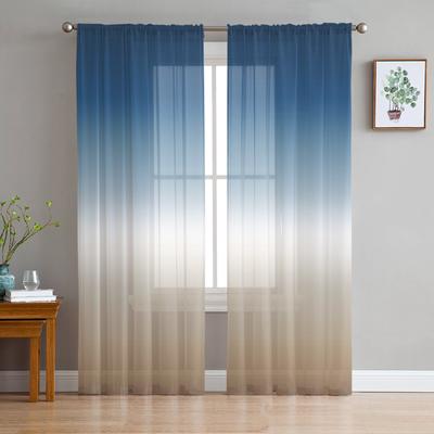 Blue Khaki Gradient Sheer Curtains For Living Room Bedroom Home Decor Kitchen Tulle For Windows Voile Drapes