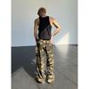 And American Retro Camouflage High Street Loose Straight Large Pocket Fashion Brand All-Match Overalls Men's and Women's High Waist Slimming Pants