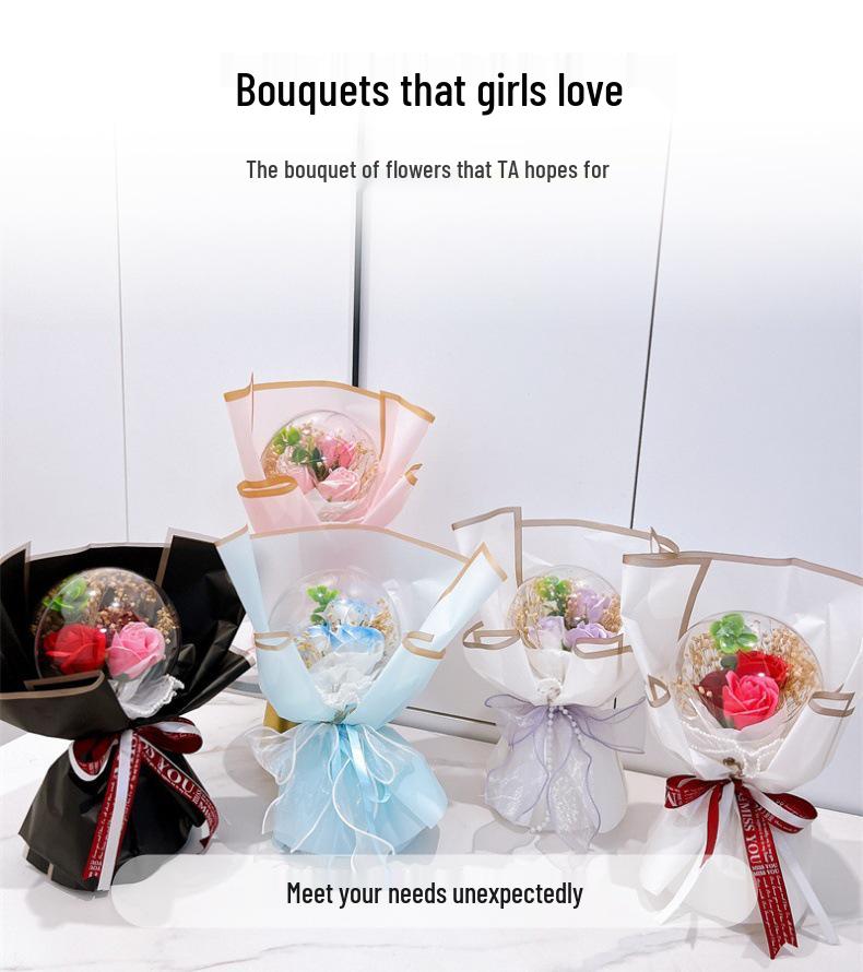 Cross-border Christmas Bobo Ball Soap Flower Gypsophila Dried Flower Spherical Bouquet Gift for Valentine’s Day