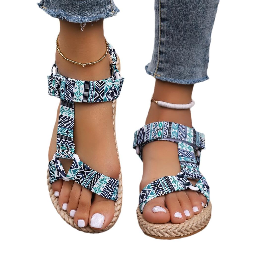 Sandalias Mujer Verano 2024 New Thin Sole Beach Shoes Comfort Wear Ethnic Style Footwear Women Casual Fish Mouth Flat Sandals