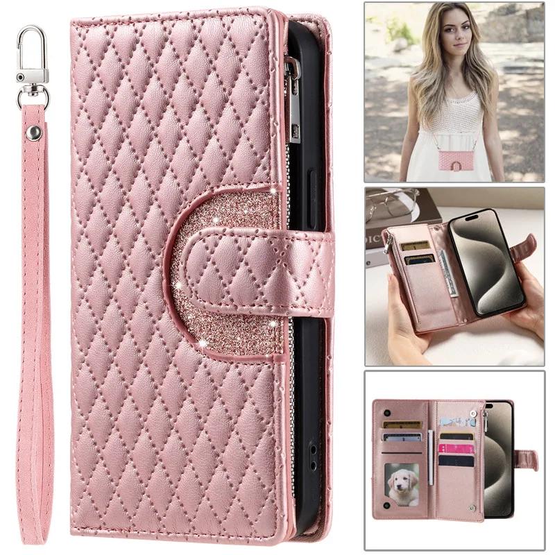 Flip Leather Phone Case for XiaoMi 14 13T 12T 11T 10T Mi POCO X6 Pro X5 X3 F3 F4 F5 M5S C65 C55 Long Lanyard Zipper Wallet Cover