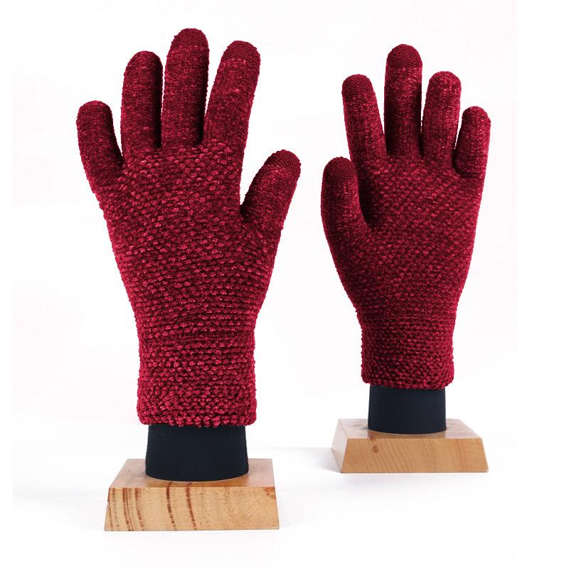 Chenier gloves women's winter outdoor cold and warm knitted gloves adult five-finger gloves men
