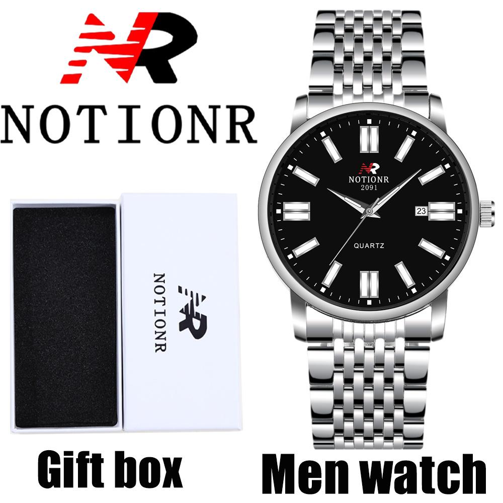 Notionr Men S Watch Casual Black Dial Men S Date Display Quartz Watch Gift Box Packaging