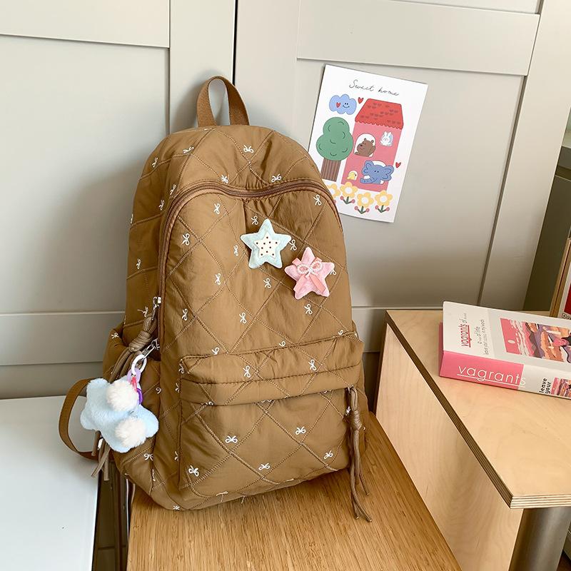 School bag niche junior high school students high value autumn and winter cotton clothes backpack bow cute embroidered backpack