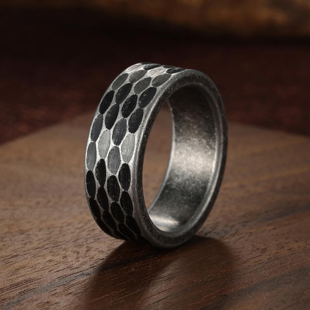 Vintage Gehämmerte Facettierte Titanringe Für Männer Frauen Schwarz Gebürsteter Edelstahlring Hochzeit Verlobung Schmuck Geschenk