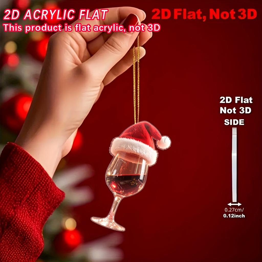 2D Flat Christmas Acrylic Wine Glass Pendant, Car Decoration Keychain Backpack Accessory Creative Holiday Gift