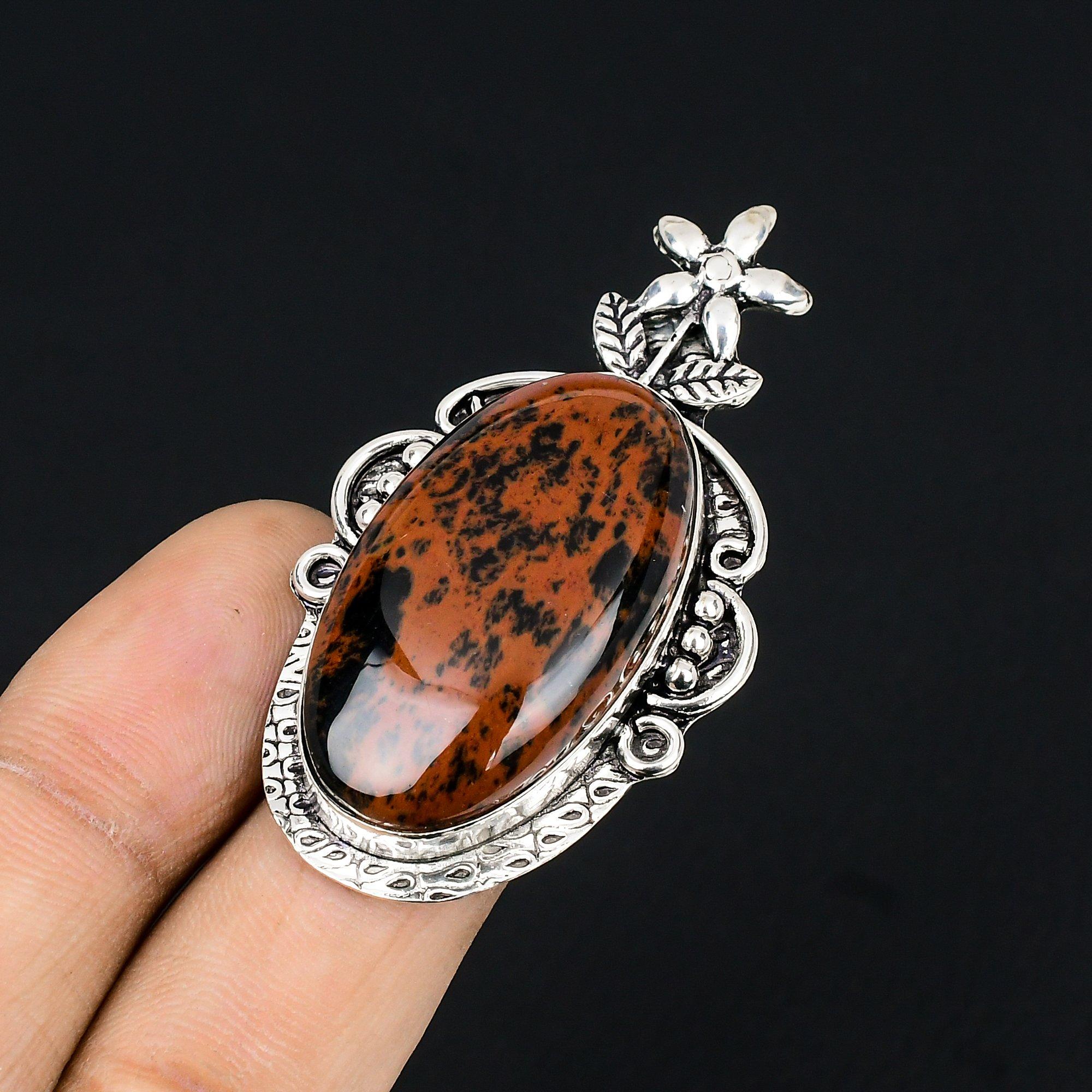 Natural Mahogany Obsidian Flower Multi Stone Ring Jewelry Size 6 Sterling Silver 6