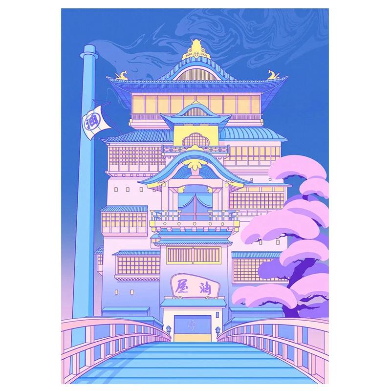 80s Vaporwave Style Wall Art Poster City Night Street Cat Canvas Painting Print Home Decoration Kawaii Room Decor Canvas Picture