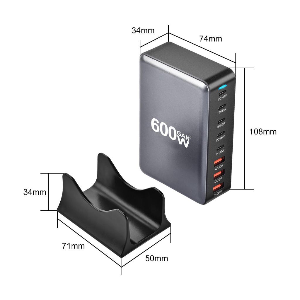 268W/600W Desktop Charger 8 Port USB 5C+3A Type C PD Charger 3.0 USB Type C Fast Charger Mobile USB Charger
