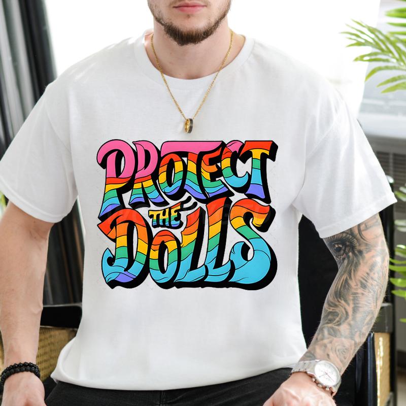 Protect The Dolls Print Tshirts For Men Summer Fashion Casual Tee Shirts Short Sleeve Round Collar Men Tops Streetwear Tops