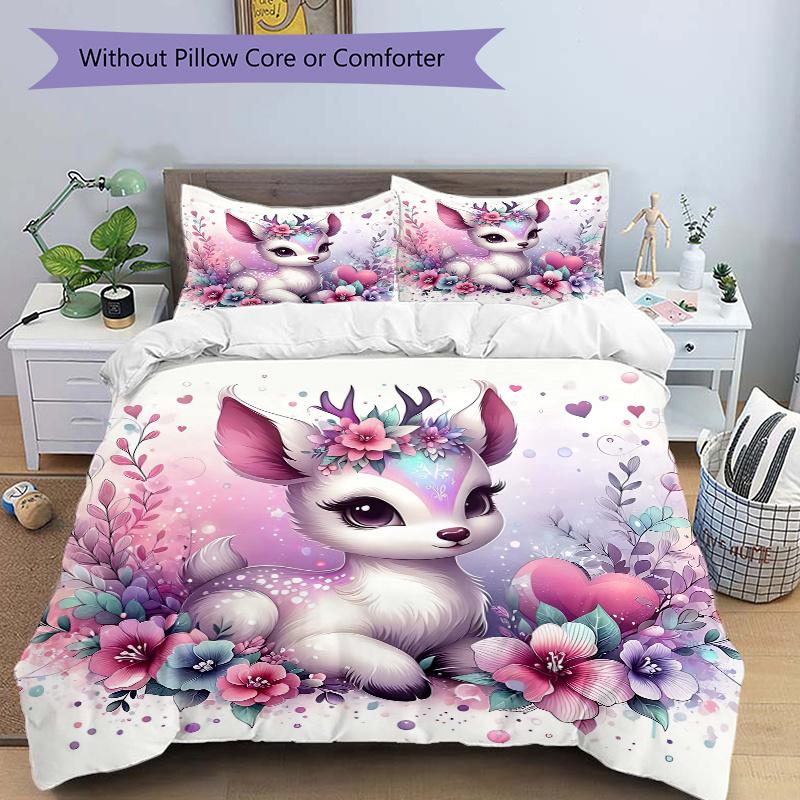 

3pcs Beautiful Little Deer Bedding Set, Including 1 Quilt Cover and 2 Pillow Shams, Without Filling, Soft and Comfortable Home Bedroom Fabri 135cm*200cm