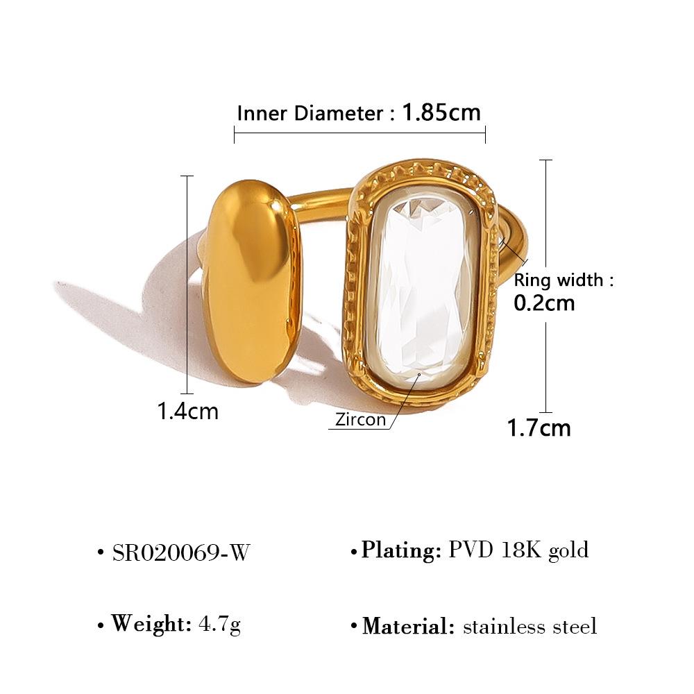 French Stainless Steel Glass Zirconium Exaggerated Ring Premium Ring Titanium Steel Women'S Jewelry Rings