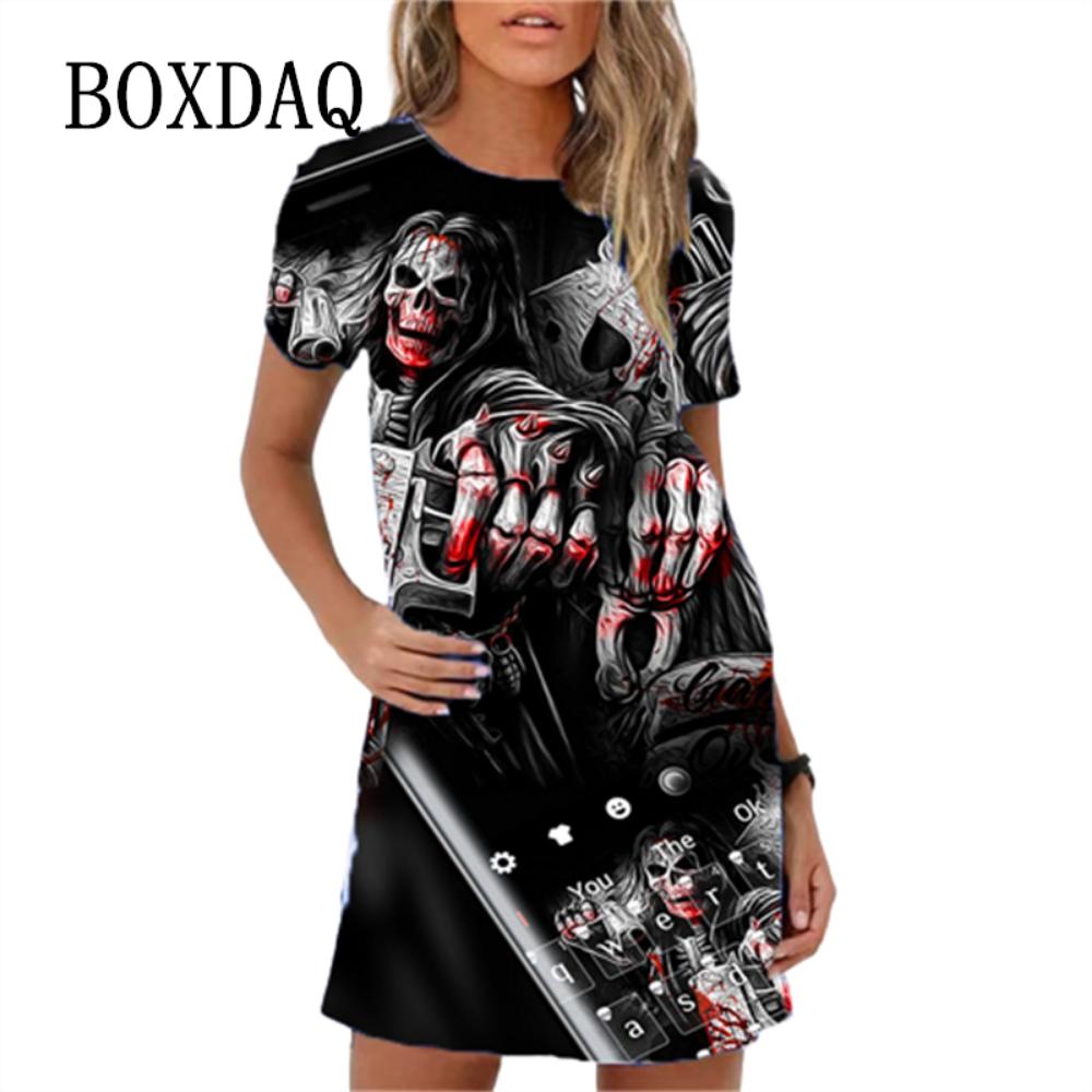 

Fashion Skull 3D Print Women Dress Funny Horror Pattern Casual A -line Dress Summer 2026 New Short Sleeve O-Neck Ladies Sundress S