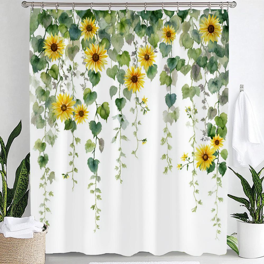Spring Flowers Shower Curtain Floral Bathroom Curtain Romantic Refreshing Curtain, Printed Polyester Shower Curtain With Hooks