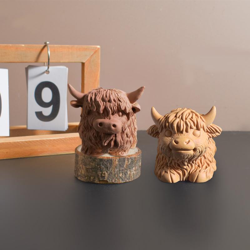 1Pc Highland Yak Candle Silicone Mold, Scottish Cow Animal Gypsum Statue Ornament Resin Epoxy Abrasives