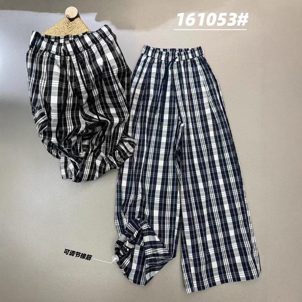 

Becabeau Women s Quick-Dry Korean Style Plaid Wide-Leg Cuffed Pants Small чёрный