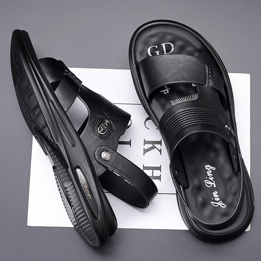 Men's Sandals Trendy 2025 New Summer Cowhide Beach Shoes Men's Genuine Leather Cool Slippers Dual Purpose Driving Shoes