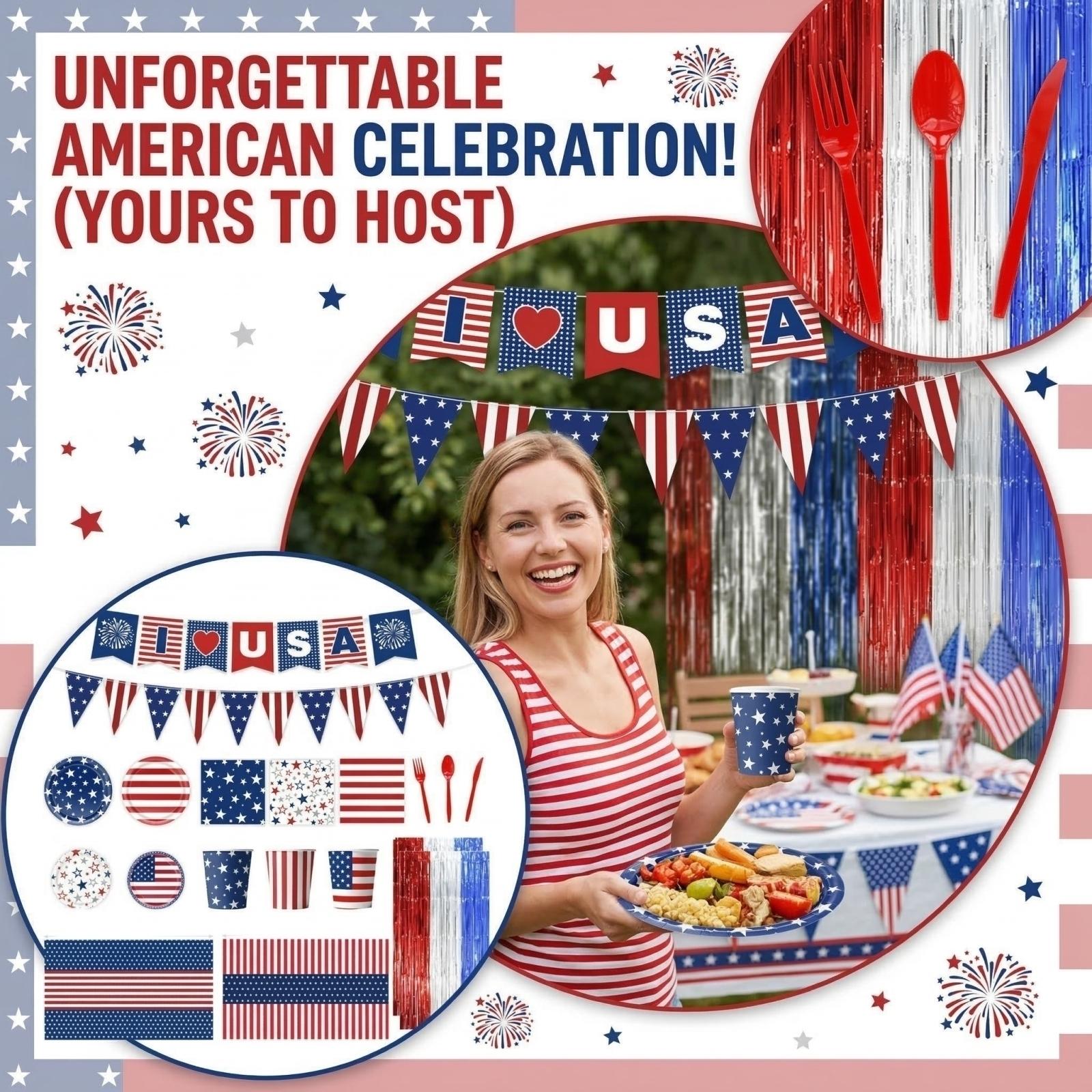 

Independence Day 250th Anniversary Celebration Party Dress-up Set, Tableware, Napkins, Tablecloth, Party Supplies One Size