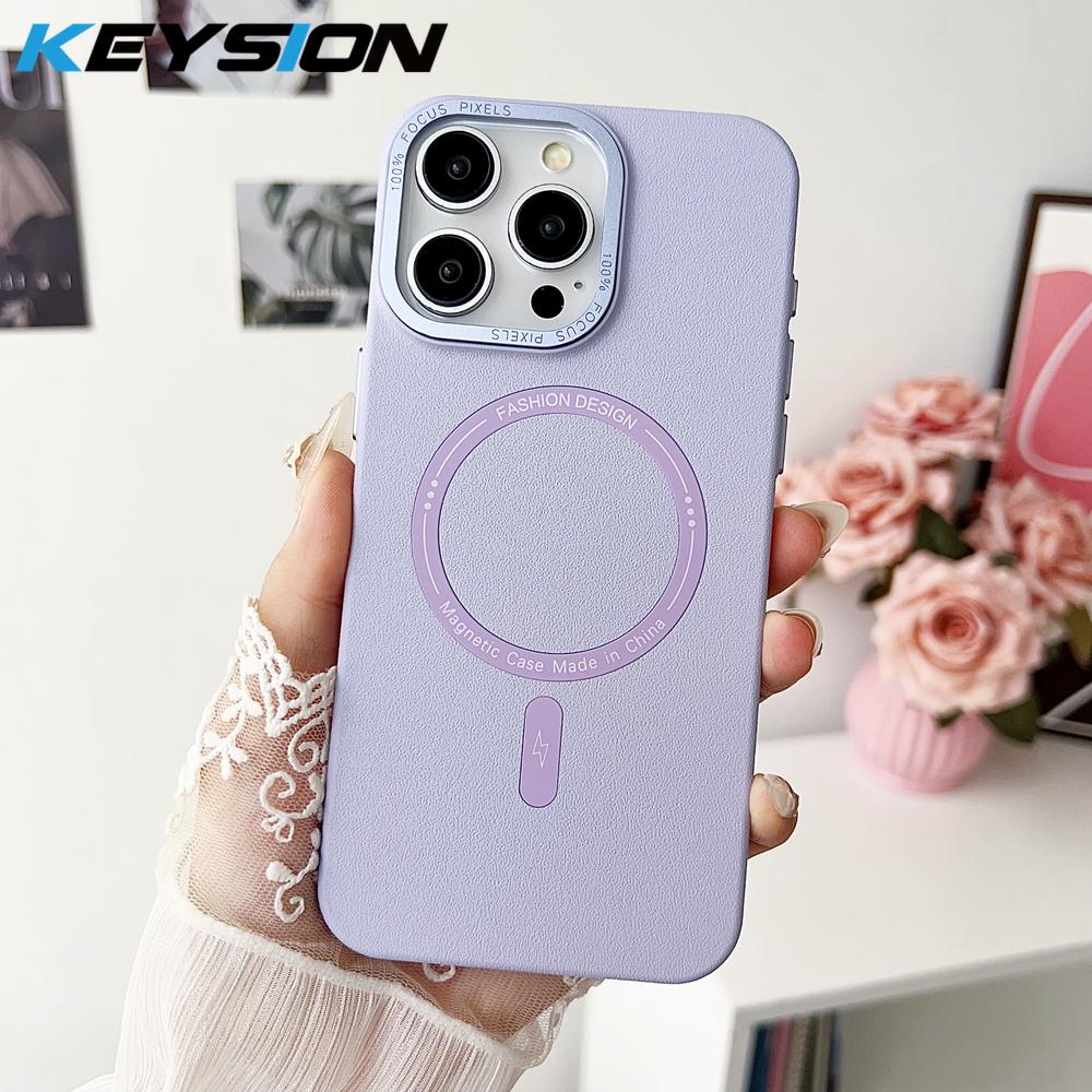 KEYSION Matte Leather Texture Hard PC Phone Case for MagSafe for iPhone 13 14 Pro Max 14 Plus Magnetic Shockproof Back Cover