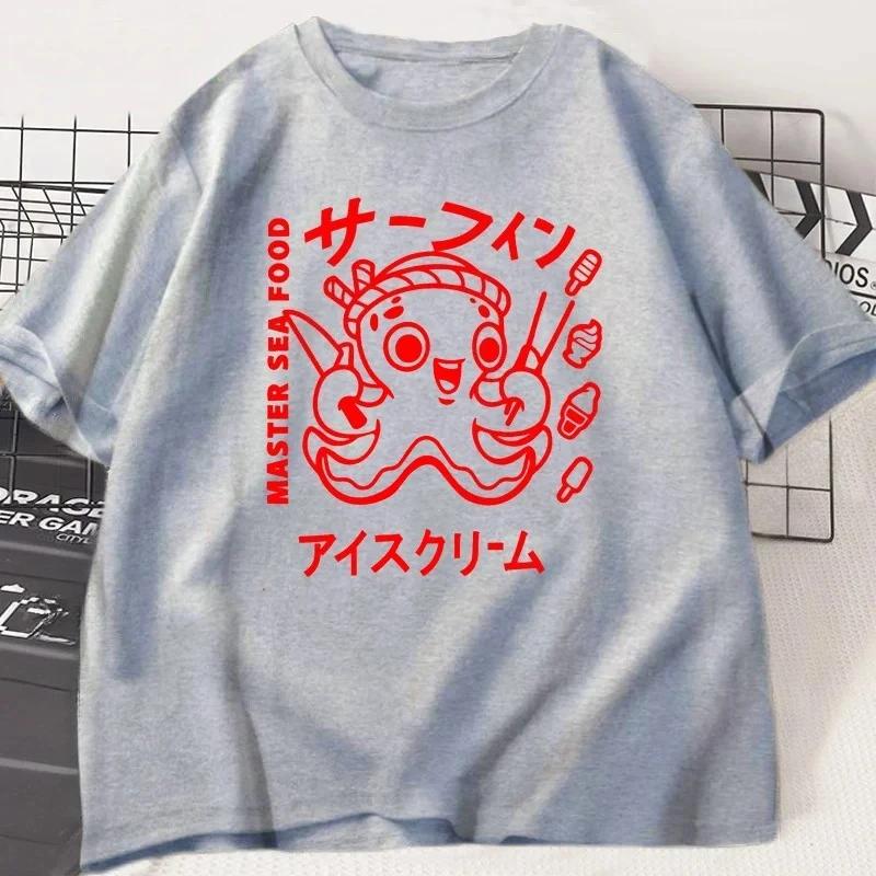 Japanese Octopus Graphic Print T Shirt Funny Y2k Vintage T-shirt for Women Soft Short Sleeve Unisex Casual Tops Women Clothing