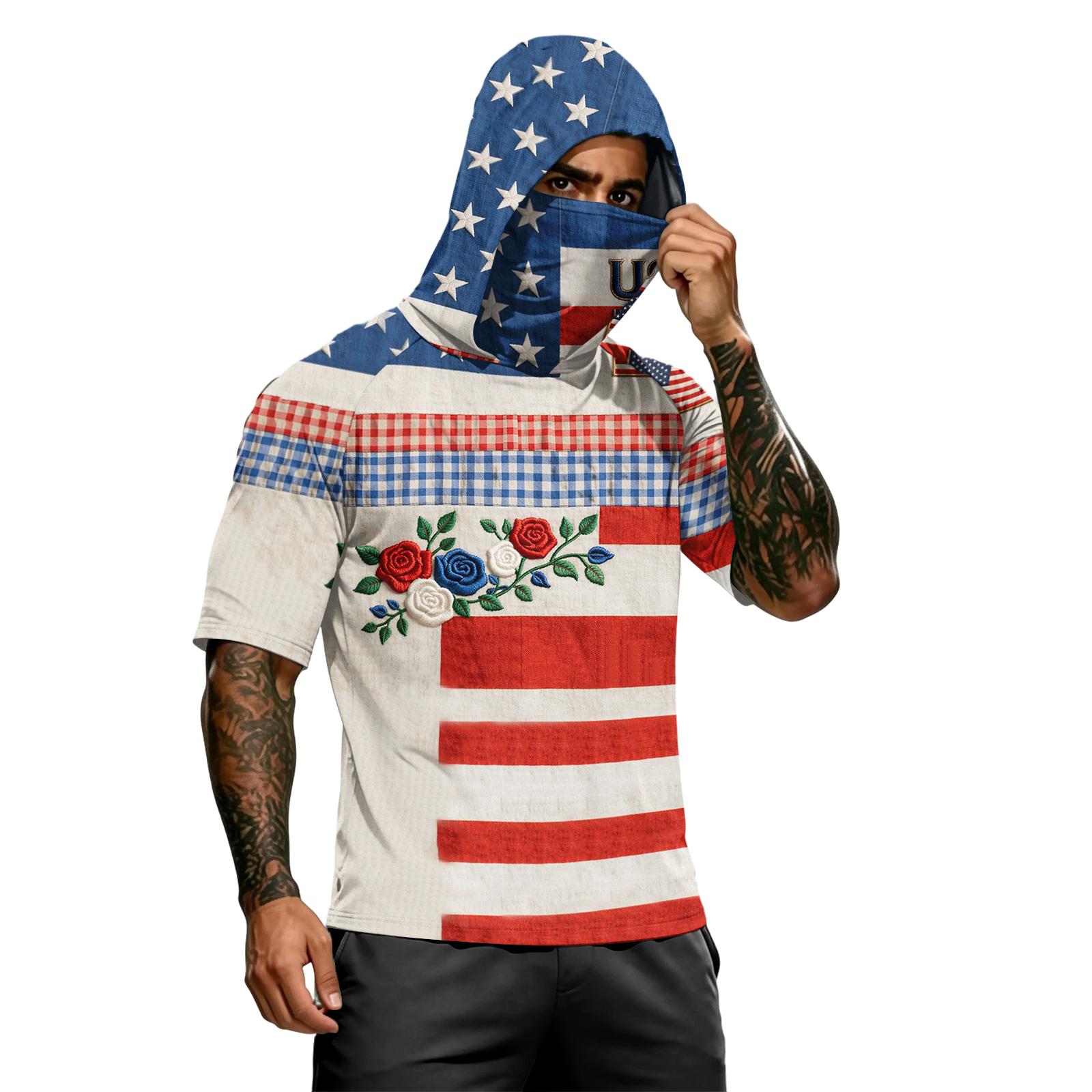 

Men s Summer Independence Day Color Block Quick Dry Short Sleeve Tee, UPF 0+ UV Block Fishing & Sports Sun Hoodie L синий