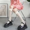 Damesokker i Lolita-stil med blonder og hjerte, sommer, tynne, midt-legglengde, søte, japanske, hvite, myke, pustende, knehøye Jk-sokker for jenter