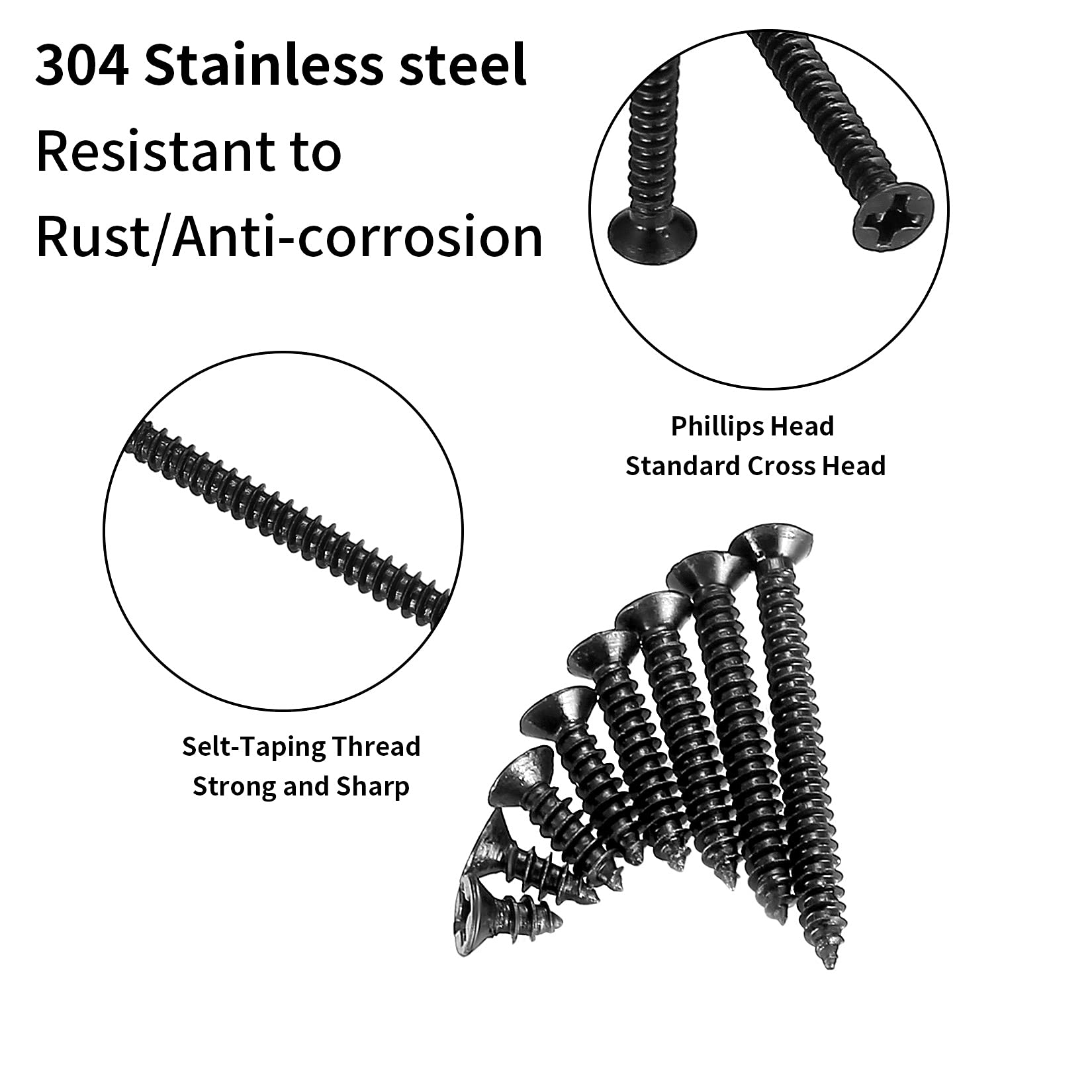 

420pk M3 Self-Tapping Screws + 20 Anchors - Black Carbon Steel (6-30mm Lengths)