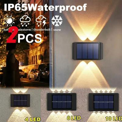 2PCS Solar Wall Lamp Outdoor Waterproof Up and Down Luminous Lighting for Garden Fence Decoration Sunlight Light