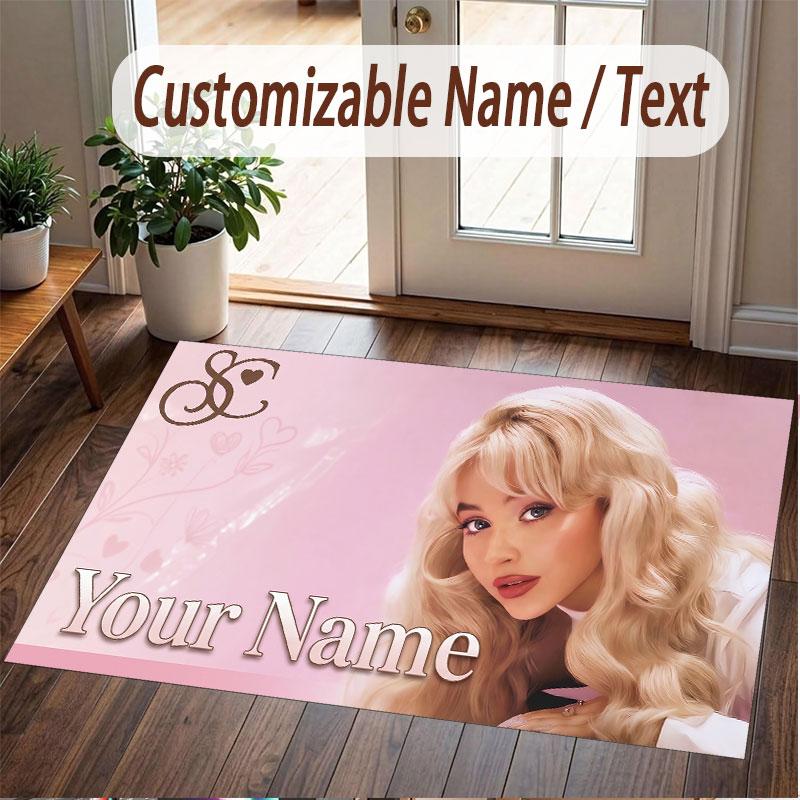 Custom Name Crystal Velvet Rug,Sabrina Carpenter Comfortable Anti Slip Floor Mat For Room Decoration