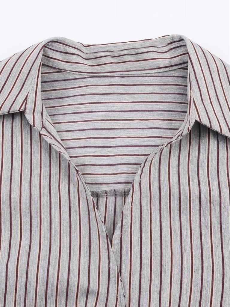 2025 Autumn Women's Slimming Double-breasted Striped Bow Shirt