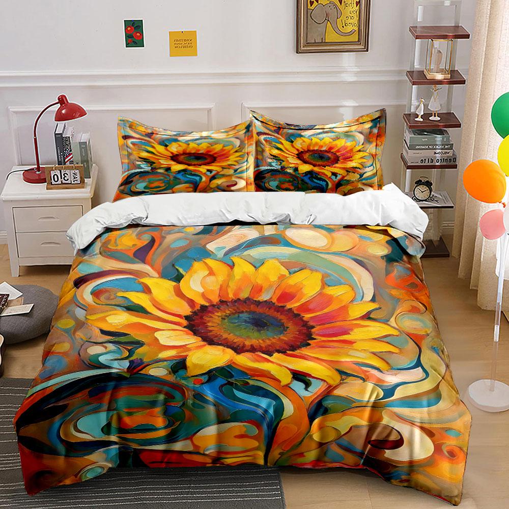 Vibrant sunflower swirl pattern. Bedding sets Duvet cover sets Duvet covers Pillowcases(1 * Duvet Cover 2 * Pillowcases, without duvet insert)