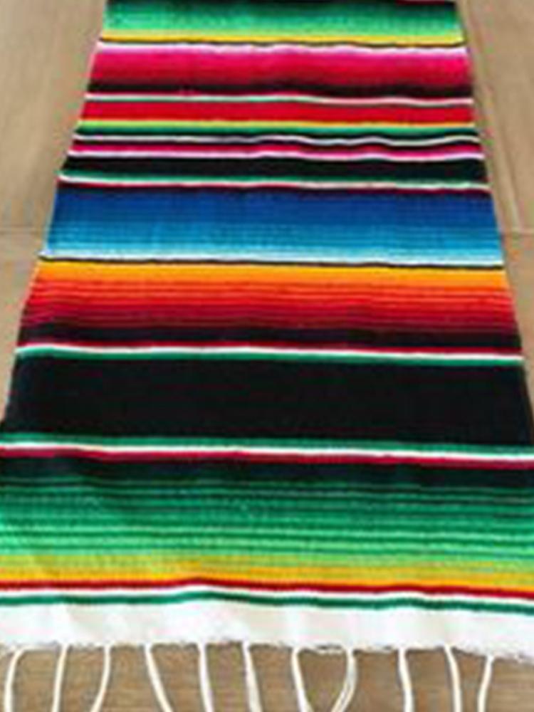 Bohemian style beach blanket, hand striped beach mat with tassels, Mexican style picnic blanket 13x215cm