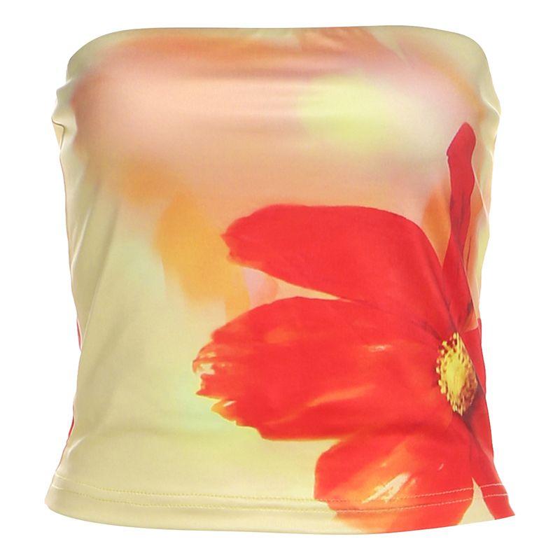 

# Sisjuly# Seaside Vacation Style French Style Big Fafa Basic Style Tube Top Women s Easiest for Match Crop Top Short Vest Fashion Yellow L