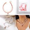 Summer Strawberry Fruit Pendant Necklace Set With Pearl Layered Choker For Women
